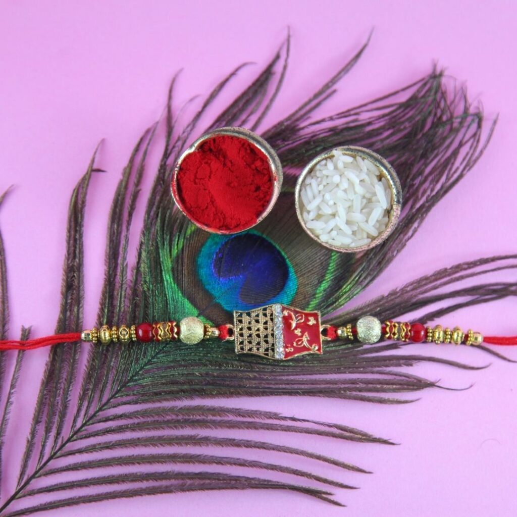 Rakhi decorated on peacock feather